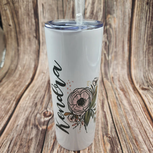 Custom 20 oz tumbler with Straw - My Other Child / Blooms n' Rooms