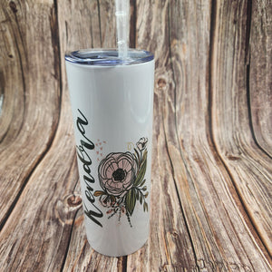 Custom 20 oz tumbler with Straw - My Other Child / Blooms n' Rooms