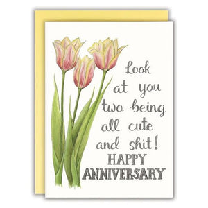 Look at you two being all cute and shit! Happy anniversary | Greeting Card - My Other Child / Blooms n' Rooms
