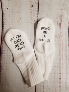 Baby socks, infant socks bring me a boob, bring me a bottle - My Other Child / Blooms n' Rooms