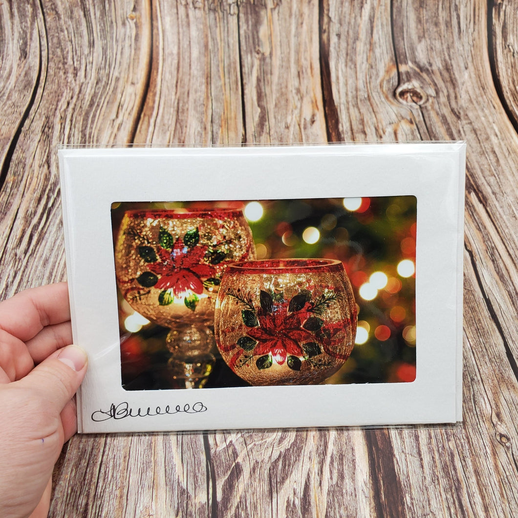Christmas Poinsetta glasses | Blank Photo Card - My Other Child / Blooms n' Rooms