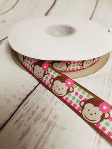 Cute Monkey Ribbon, grosgrain ribbon, hair bows, crafting - My Other Child / Blooms n' Rooms
