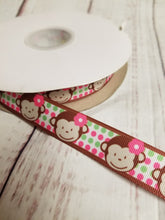 Load image into Gallery viewer, Cute Monkey Ribbon, grosgrain ribbon, hair bows, crafting - My Other Child / Blooms n&#39; Rooms