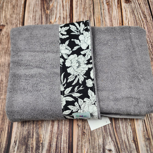 Grey Hooded towel for Infant to Child | Black and White Flowers - My Other Child / Blooms n' Rooms