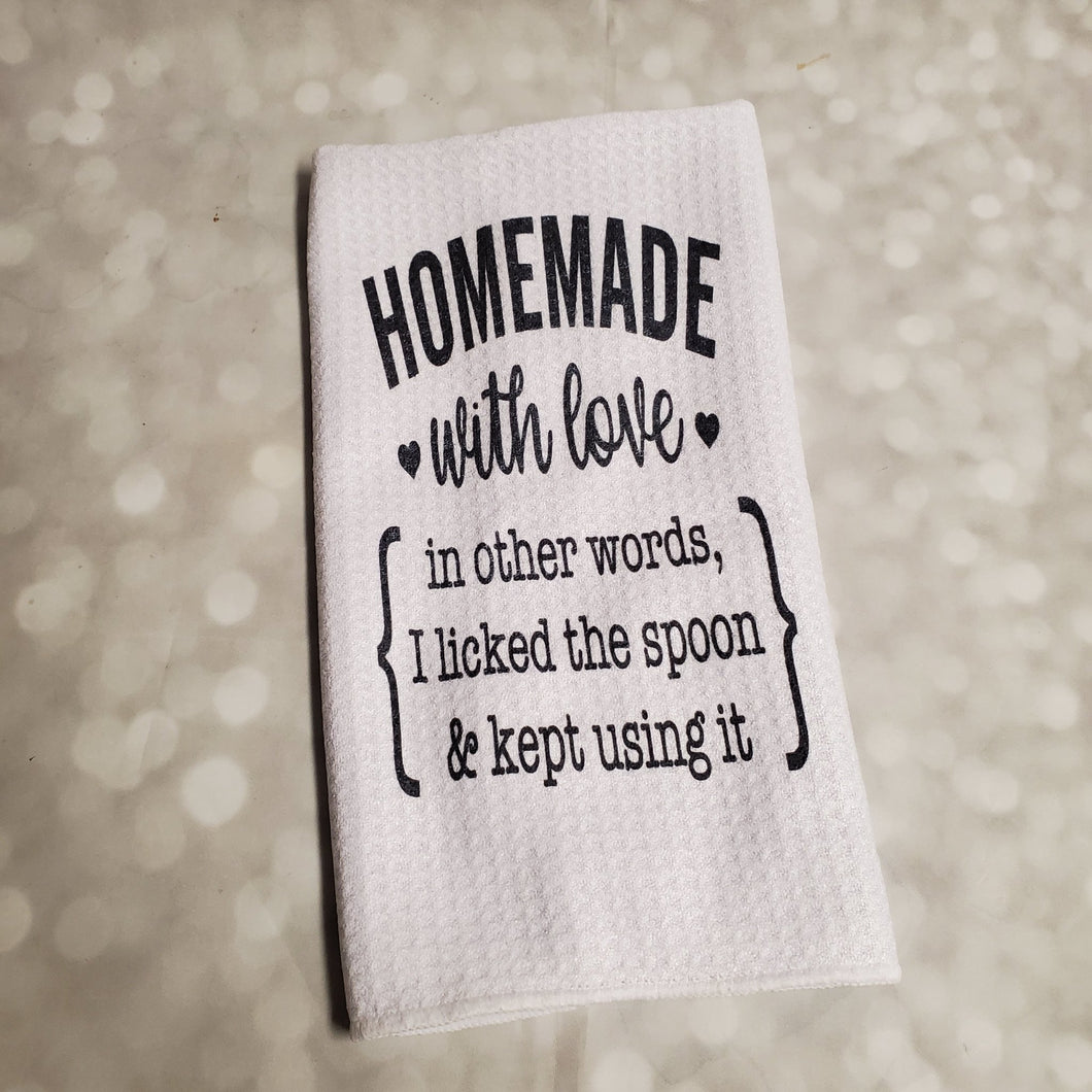 Home made aka Licked the Spoon | Funny teatowel, kitchen towel, punny - My Other Child / Blooms n' Rooms