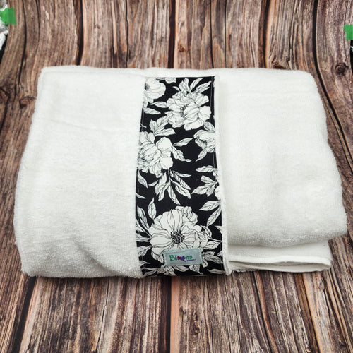 Hooded towel for Infant to Child | Black and White Florals - My Other Child / Blooms n' Rooms