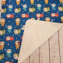 Load image into Gallery viewer, Lg. Taggy Blanket | Sloths / Cream Minky - My Other Child / Blooms n&#39; Rooms