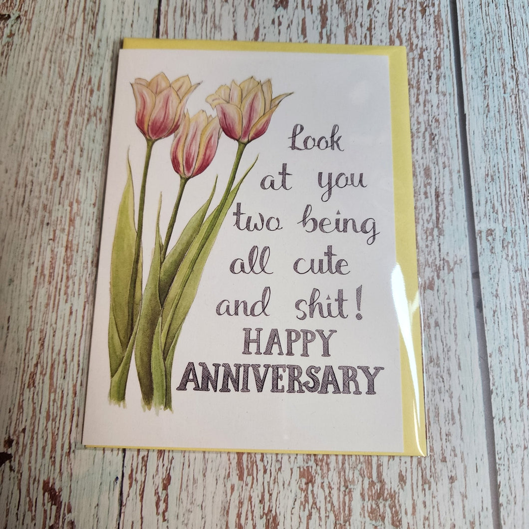 Look at you two being all cute and shit! Happy anniversary | Greeting Card - My Other Child / Blooms n' Rooms