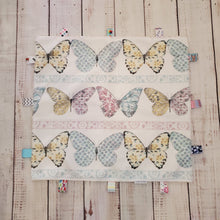 Load image into Gallery viewer, Mini Taggy Blanket | Butterflies / Soft Yellow Minky - My Other Child / Blooms n&#39; Rooms