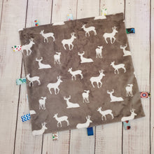Load image into Gallery viewer, Mini Taggy Blanket | Grey Deer / Soft Blue Minky - My Other Child / Blooms n&#39; Rooms