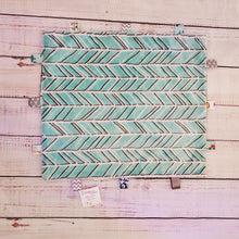 Load image into Gallery viewer, Mini Taggy Blanket | Teal Chevron / Grey Minky - My Other Child / Blooms n&#39; Rooms