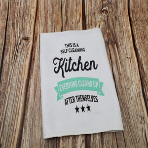 Self Cleaning Kitchen | Funny teatowel, kitchen towel, punny - My Other Child / Blooms n' Rooms