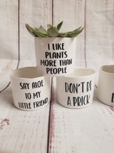 Load image into Gallery viewer, Set of 9 Punny plant pots PLANTS NOT INCLUDED Ceramic pots with cheerful funny sayings on them - My Other Child / Blooms n&#39; Rooms