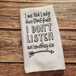 Two faults | Funny teatowel, kitchen towel, punny - My Other Child / Blooms n' Rooms