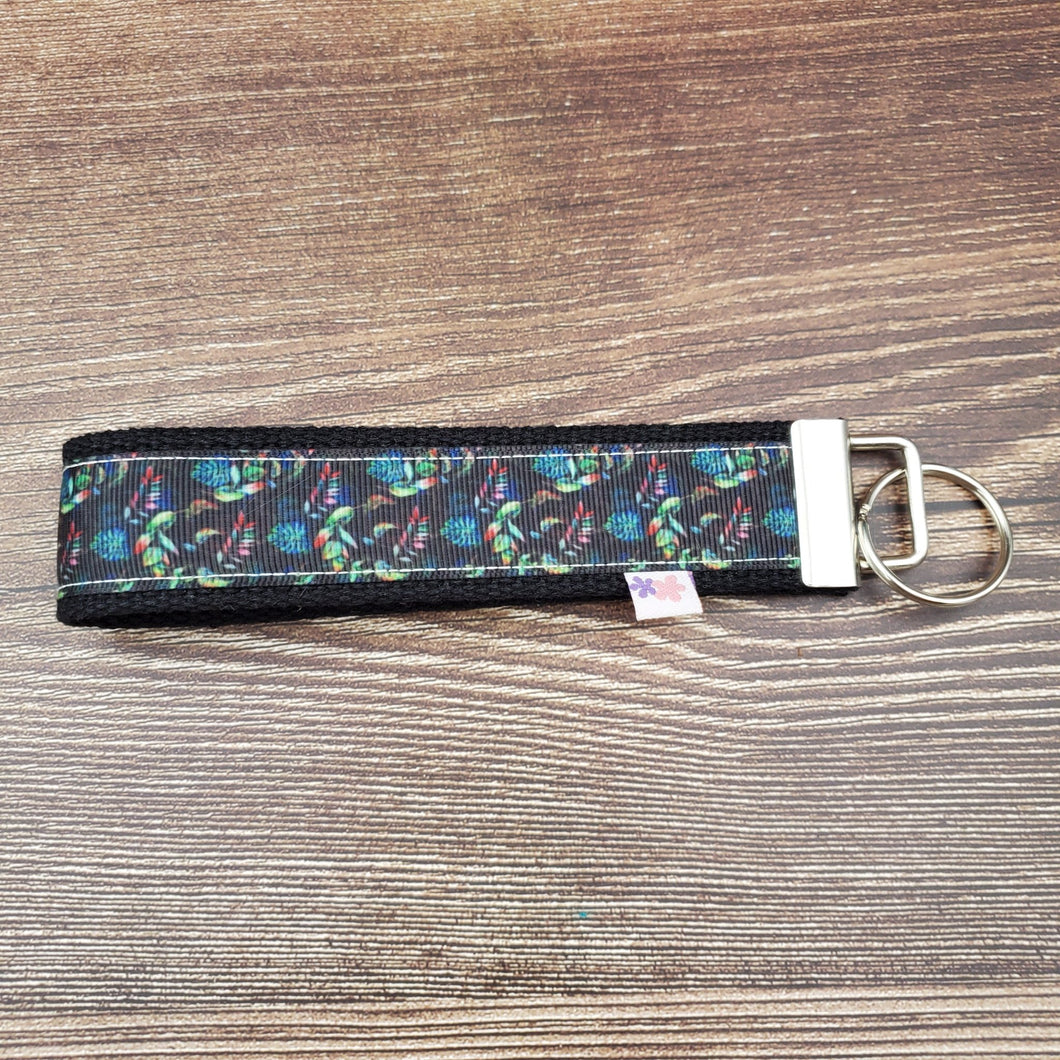 Wrist Keychain | Black Rainbow Tropical Leaves - My Other Child / Blooms n' Rooms
