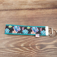 Load image into Gallery viewer, Wrist Keychain | Multicolour Succulents on Black ribbon - My Other Child / Blooms n&#39; Rooms