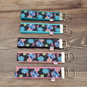Wrist Keychain | Multicolour Succulents on Black ribbon - My Other Child / Blooms n' Rooms