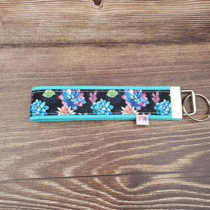 Wrist Keychain | Multicolour Succulents on Black ribbon - My Other Child / Blooms n' Rooms