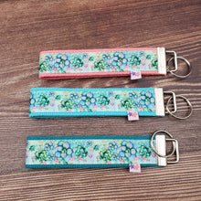 Load image into Gallery viewer, Wrist Keychain | Multicolour Succulents on Mint Green ribbon - My Other Child / Blooms n&#39; Rooms