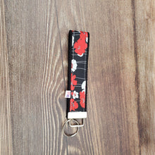 Load image into Gallery viewer, Wrist Keychain | Red and black Floral - My Other Child / Blooms n&#39; Rooms